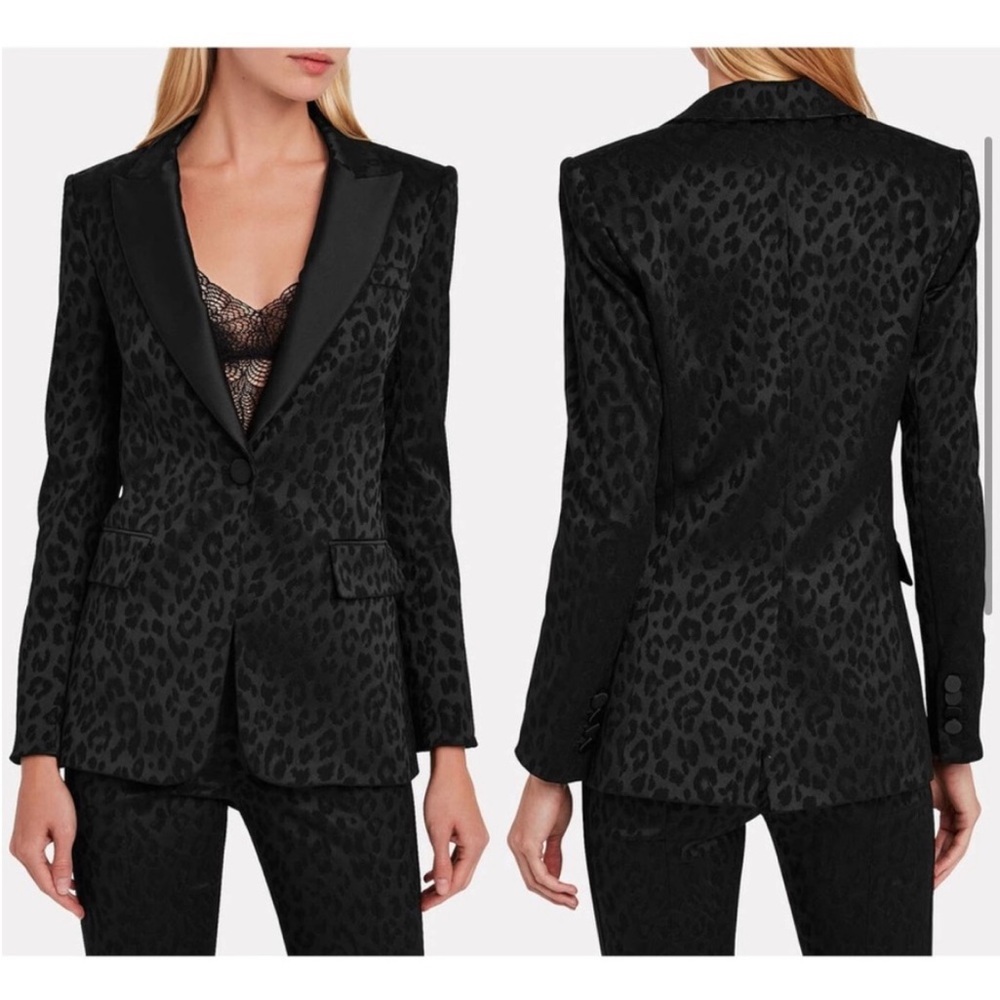 $750 Veronica Beard Black Ashburn Leopard animal print Dickey Jacket sz 14